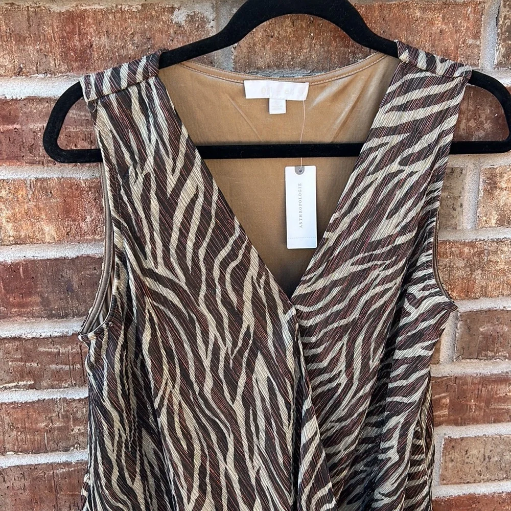 Anthropologie Ari + Ali Ladies L Kasi Shimmer Top Zebra Print NWT